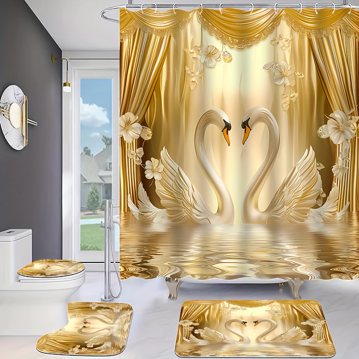 Bamboo Bath Mat - Set da bagno romantico Golden Swans: